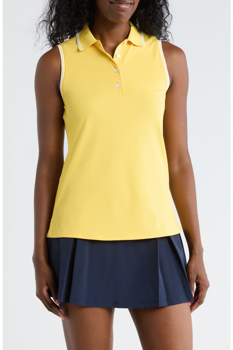 Canterbury Tipped Sport Mesh Sleeveless Polo, Main, color, LEMON DROP / WHITE
