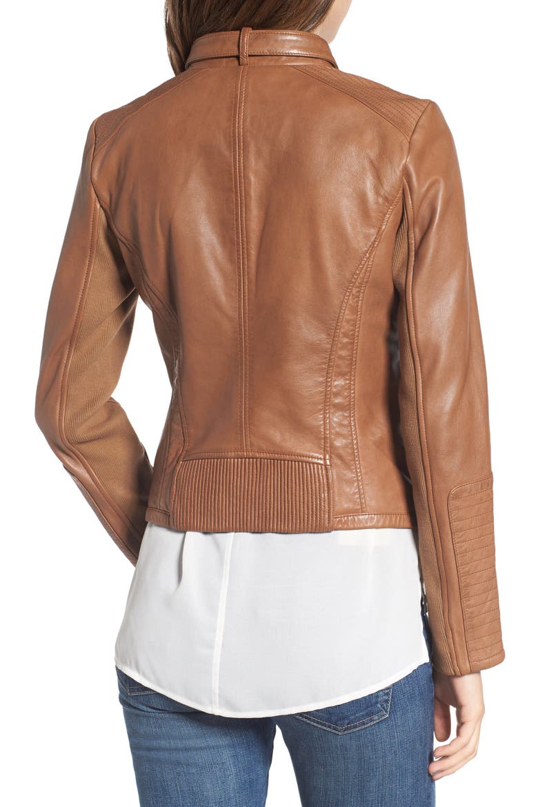Zip Front Leather Biker Jacket, Alternate, color, NEW COGNAC