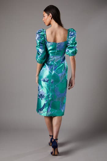 アンドレスドbubble sleeve jacquard dress bubble sleeve