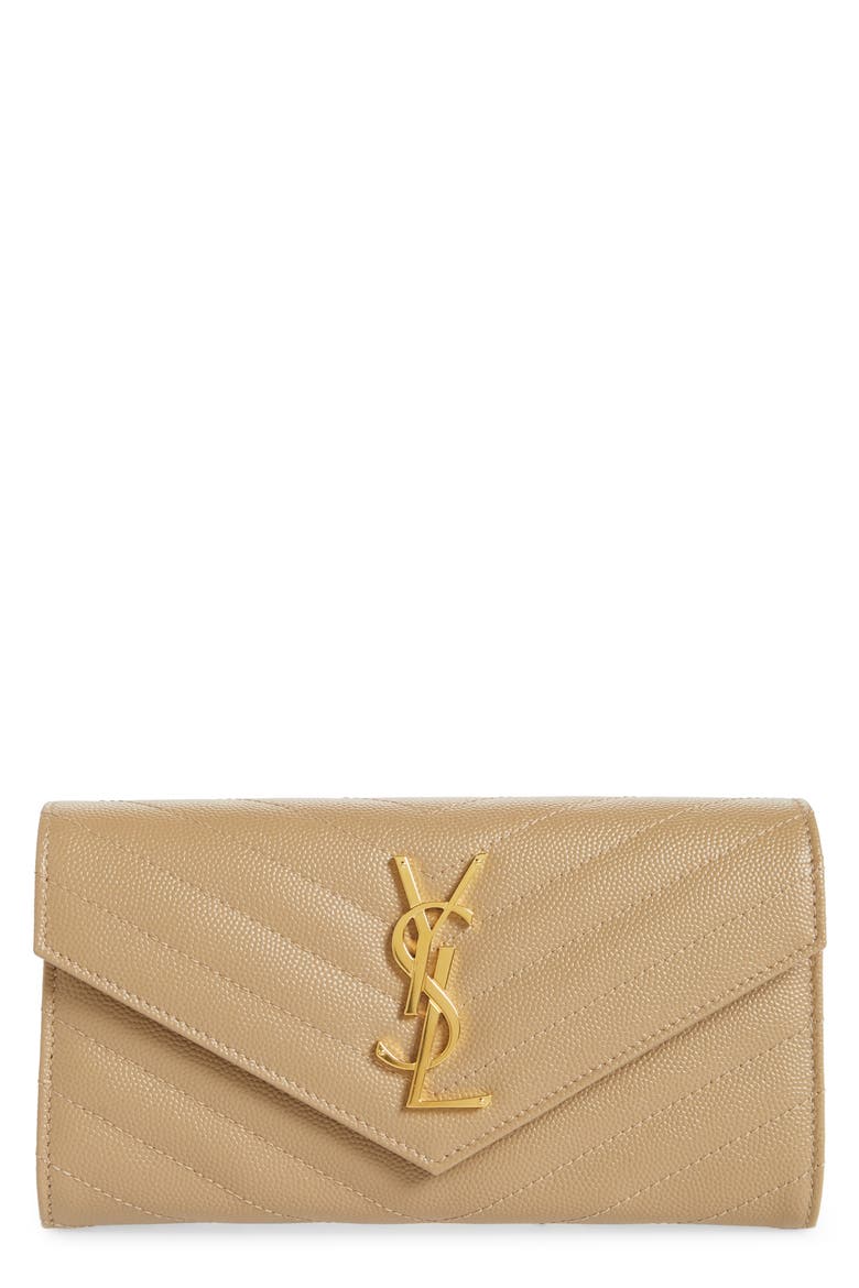 Monogramme Logo Leather Flap Wallet, Main, color, LATTE