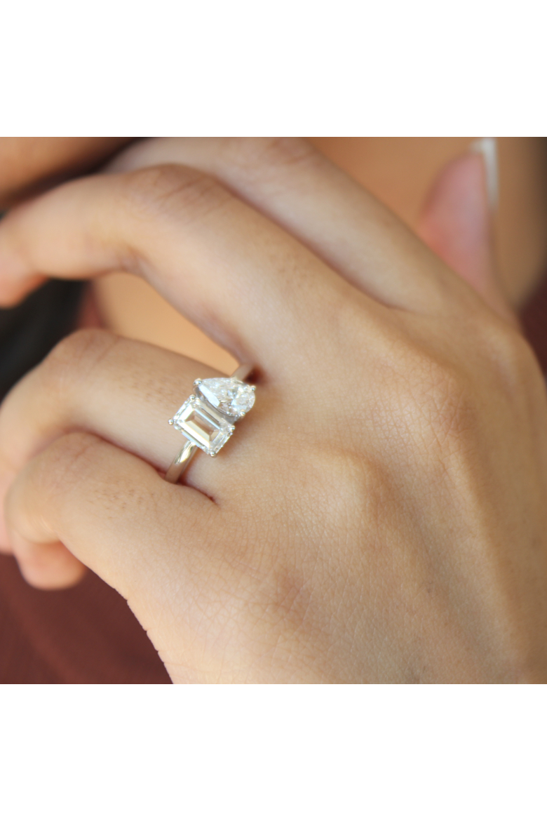 Willow 14K Gold Toi et Moi Emerald and Pear Lab Grown Diamond Ring - 2 ct, Alternate, color, 14K White Gold