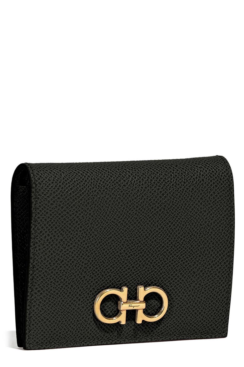 Gancini Leather French Wallet, Main, color, NERO