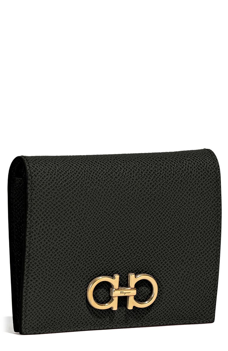 FERRAGAMO Gancini Leather French Wallet, Main, color, Nero