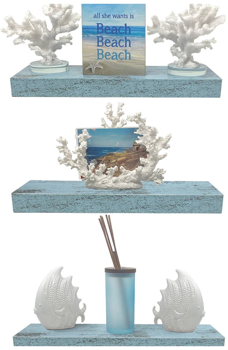 SORBUS Set of 3 Rustic Wood Floating Shelf, Alternate, color, Vintage Blue