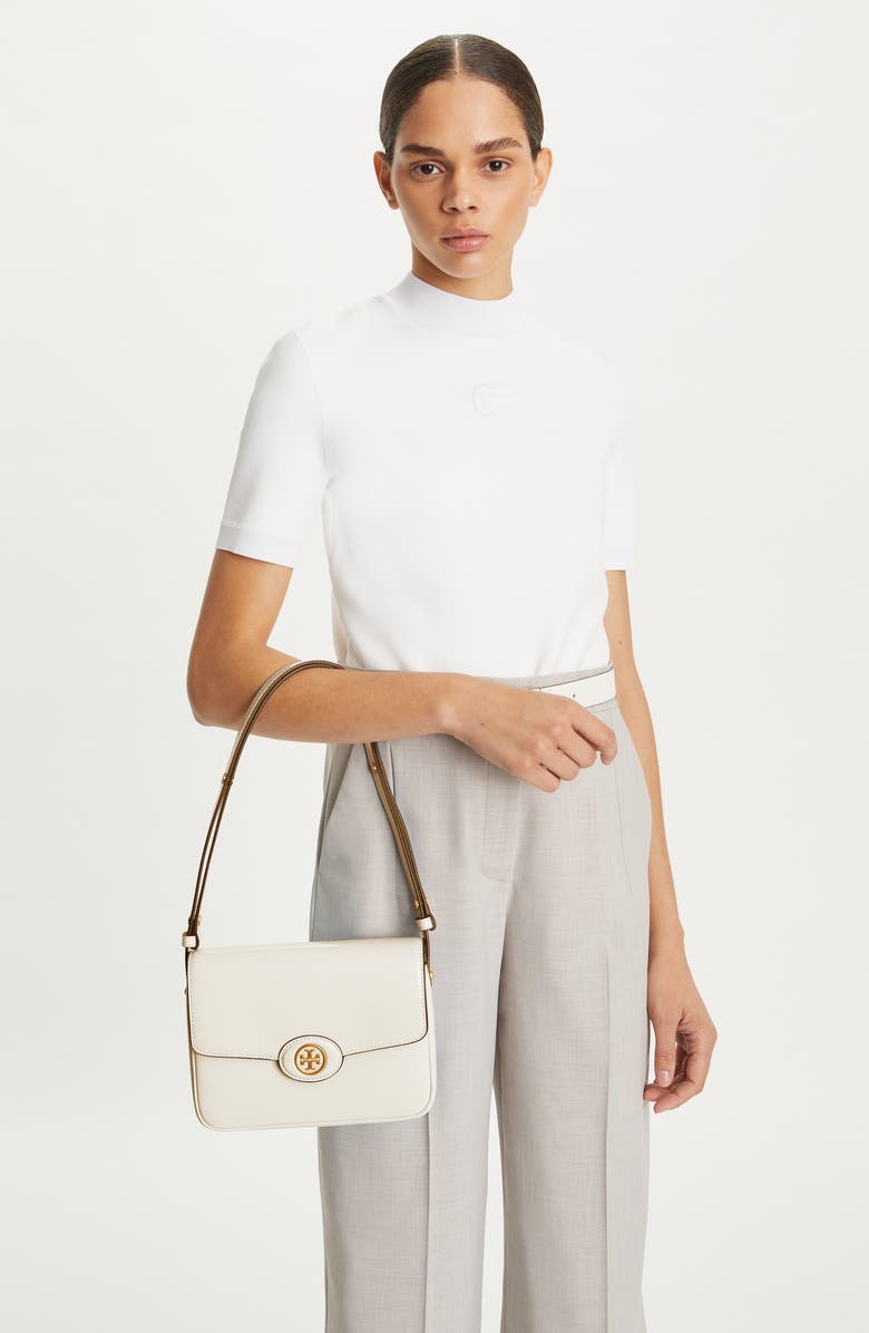 Tory Burch Robinson Spazzolato Leather Shoulder Bag, Alternate, color, Shea Butter