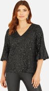 Yumi Sequin V-Neck Fluted Sleeve Top