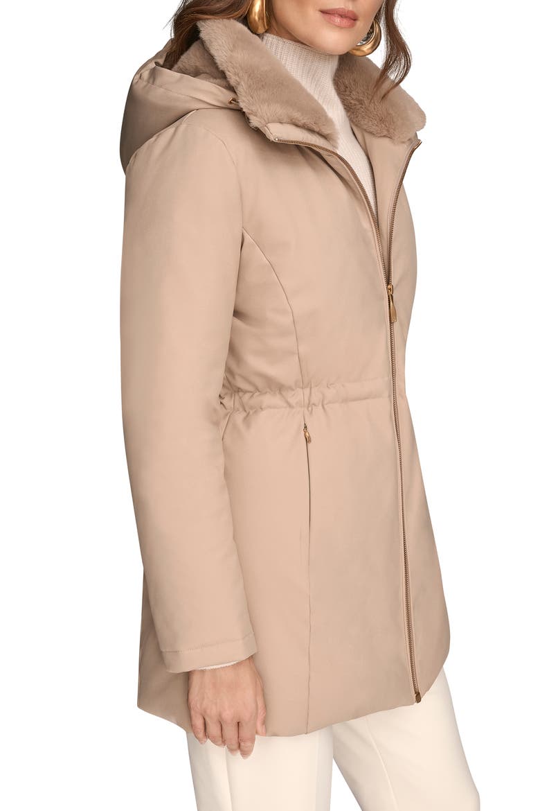 Lux Water Resistant Puffer Coat with Faux Fur Trim, Alternate, color, BARLEY
