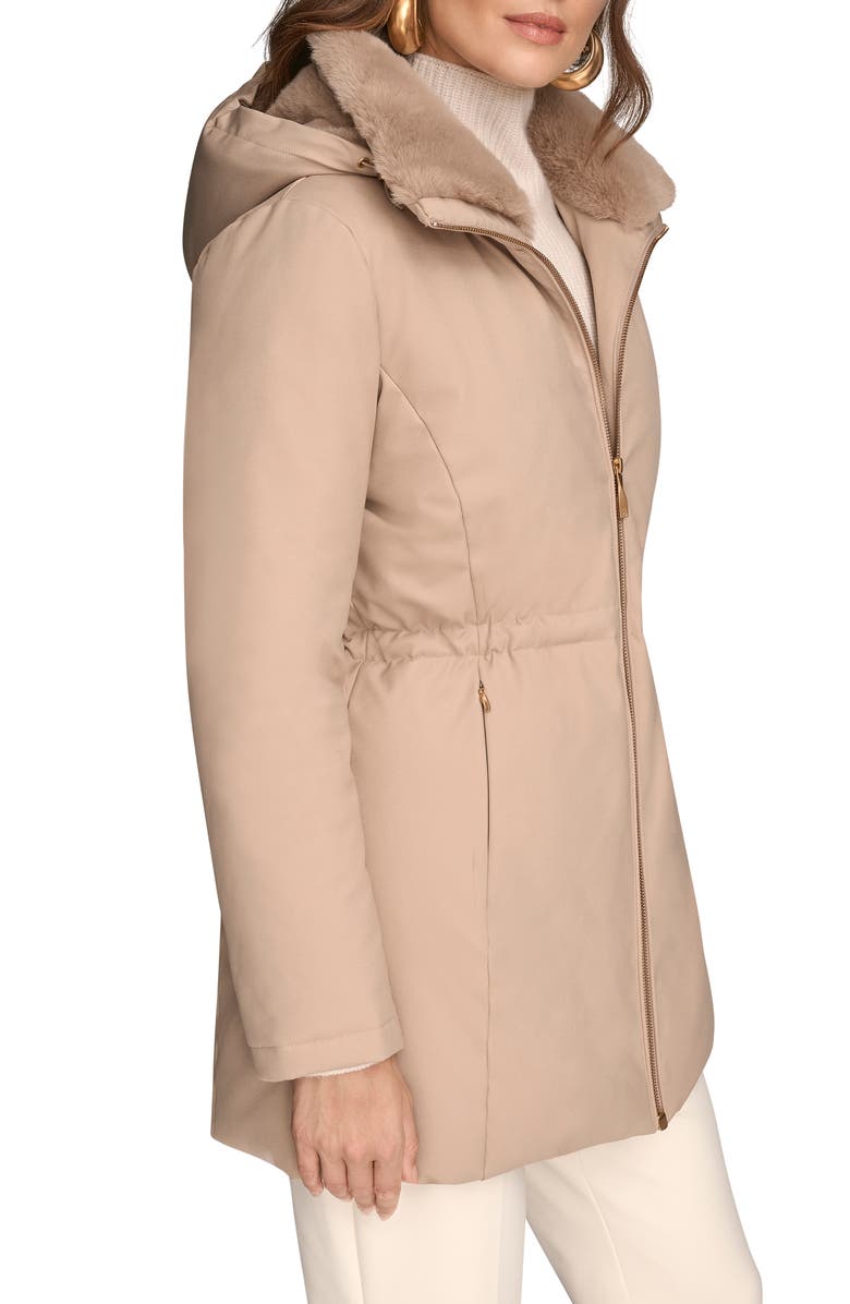 Donna Karan New York Lux Water Resistant Puffer Coat with Faux Fur Trim, Alternate, color, Barley