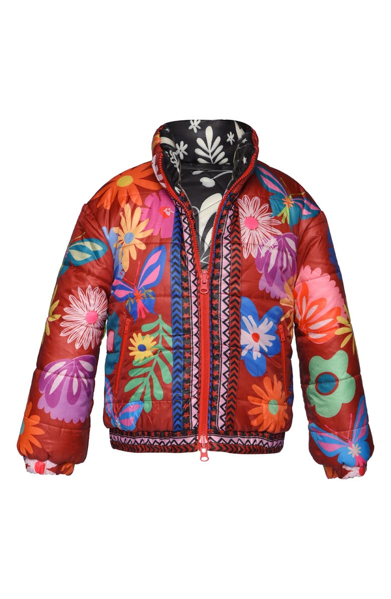 Truly Me Kids' Reversible Print Quilted Puffer Jacket, Alternate, color, Red Floral