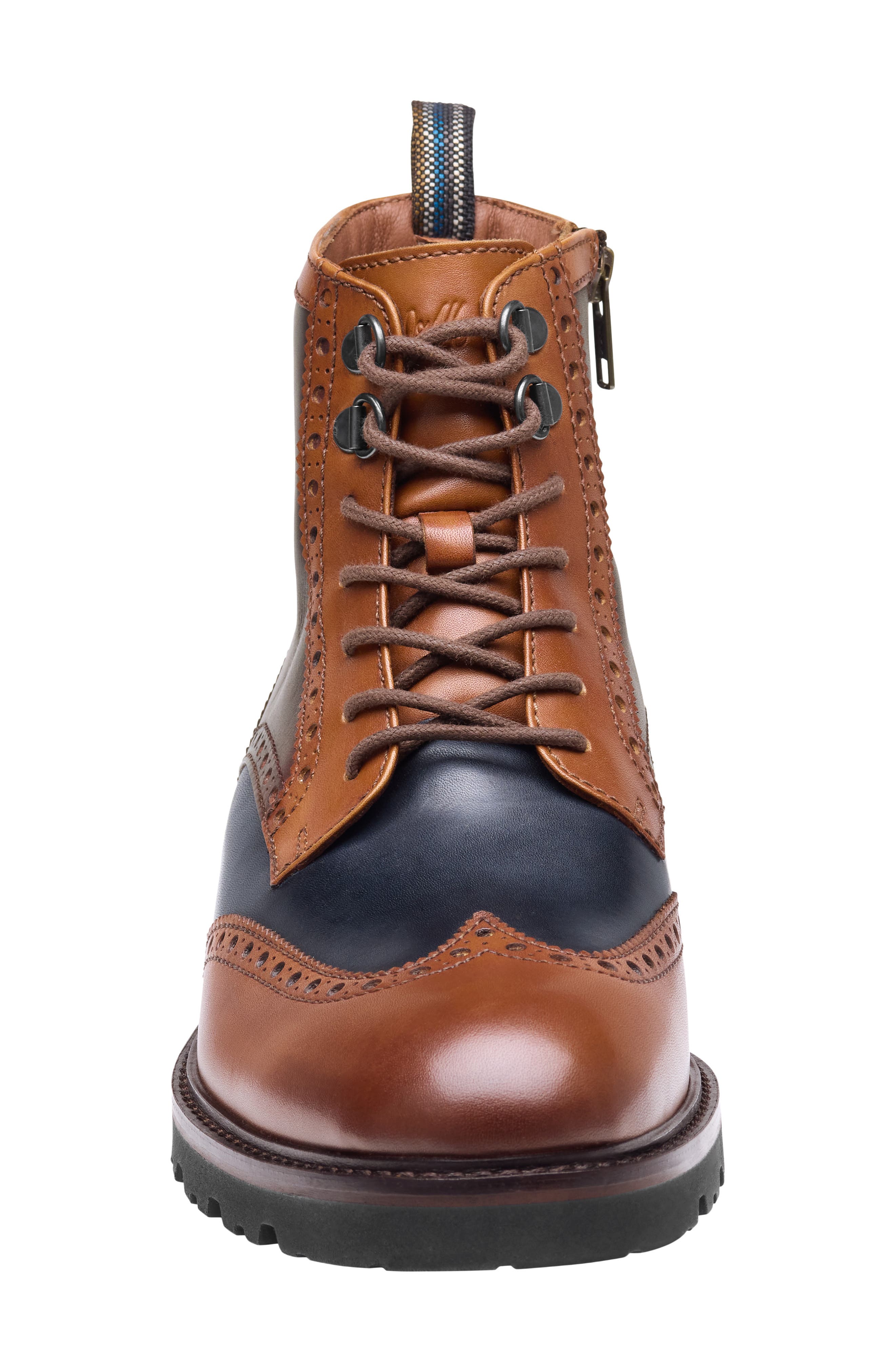 Britton Leather Wingtip Boot, Alternate, color, TAN/ NAVY/ BURGUNDY
