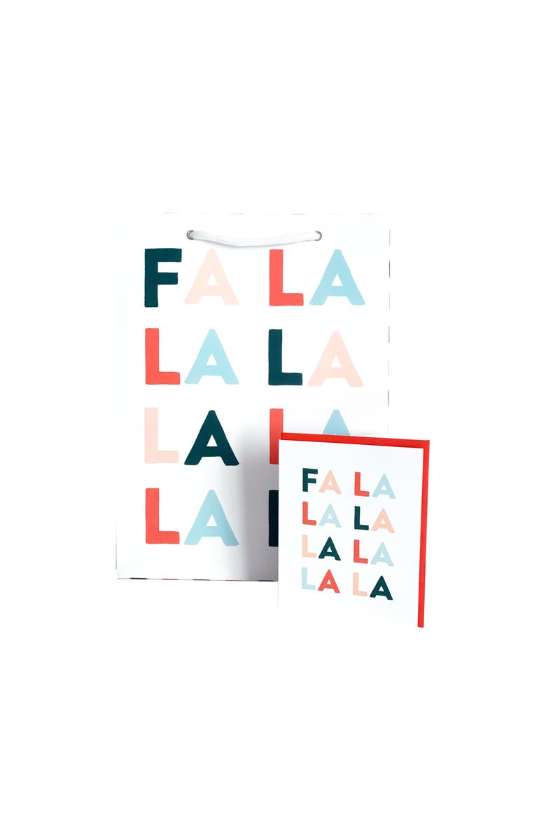 Joy Paper Co. FA LA LA Checkered Holiday Gift Bag Card Set, Main, color, Checkered Holiday Design
