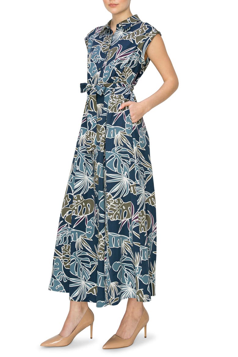 Tropical Print Extended Shoulder Shirtdress, Alternate, color, NAVY TROPICAL