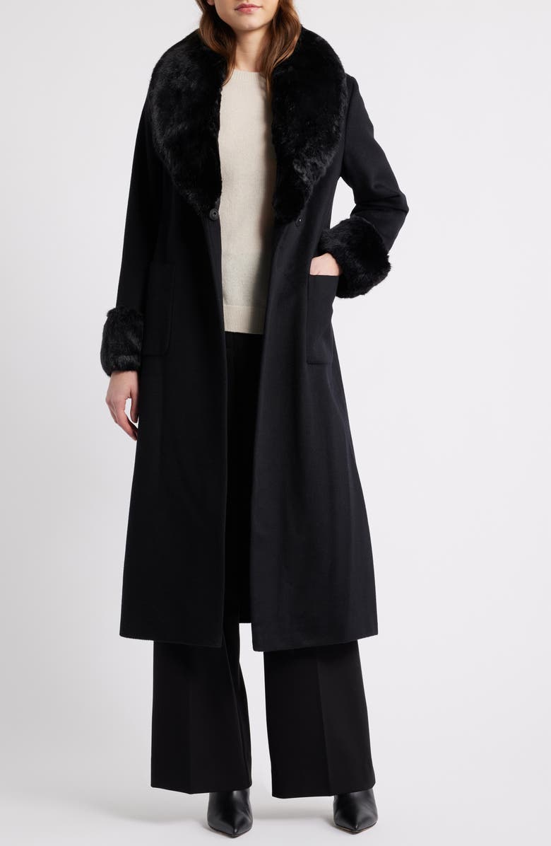 Via Spiga Wool Blend Coat with Faux Fur Trim, Alternate, color, Black