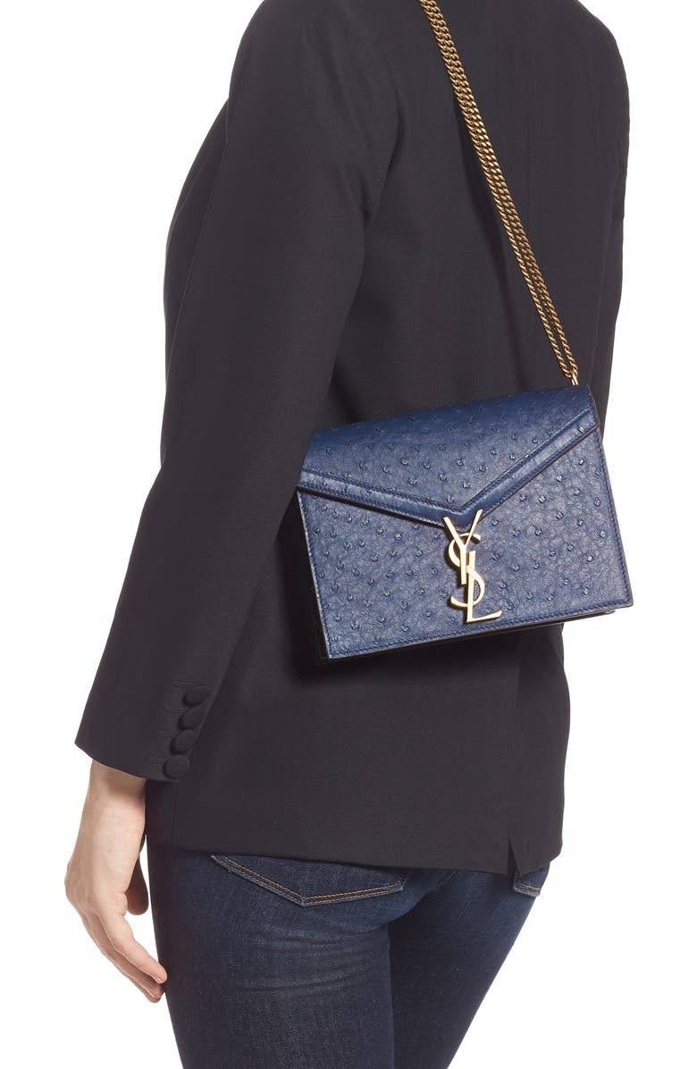 Saint Laurent Medium Cassandra Ostrich Leather Shoulder Bag, Alternate, color,