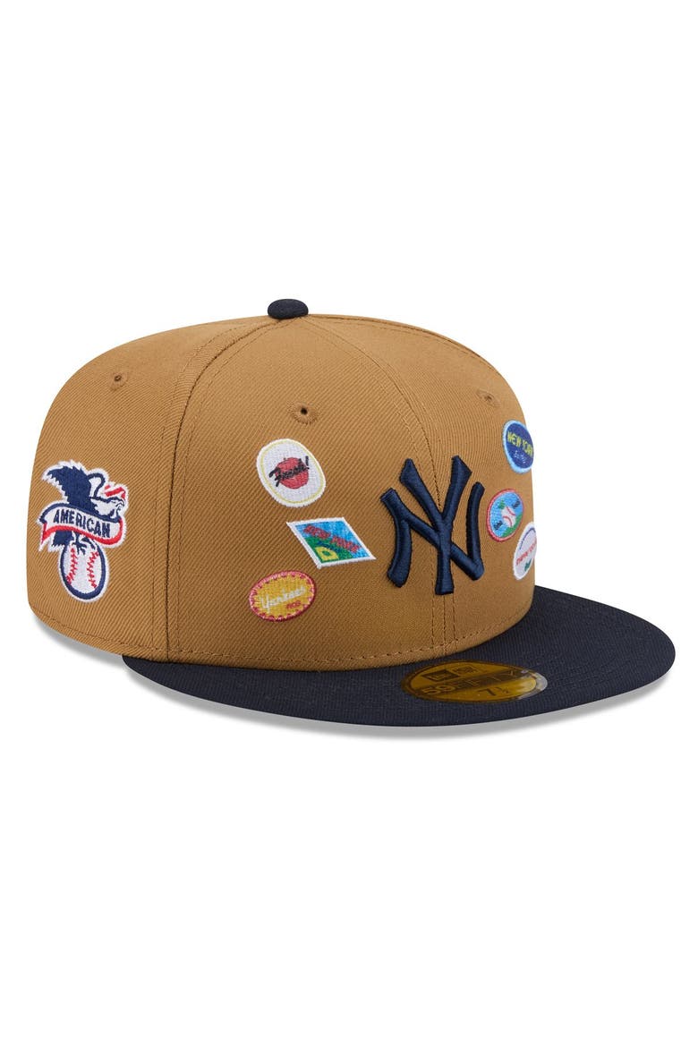 Men's New Era Tan New York Yankees Fruit Sticker 59FIFTY Fitted Hat, Main, color, Tan