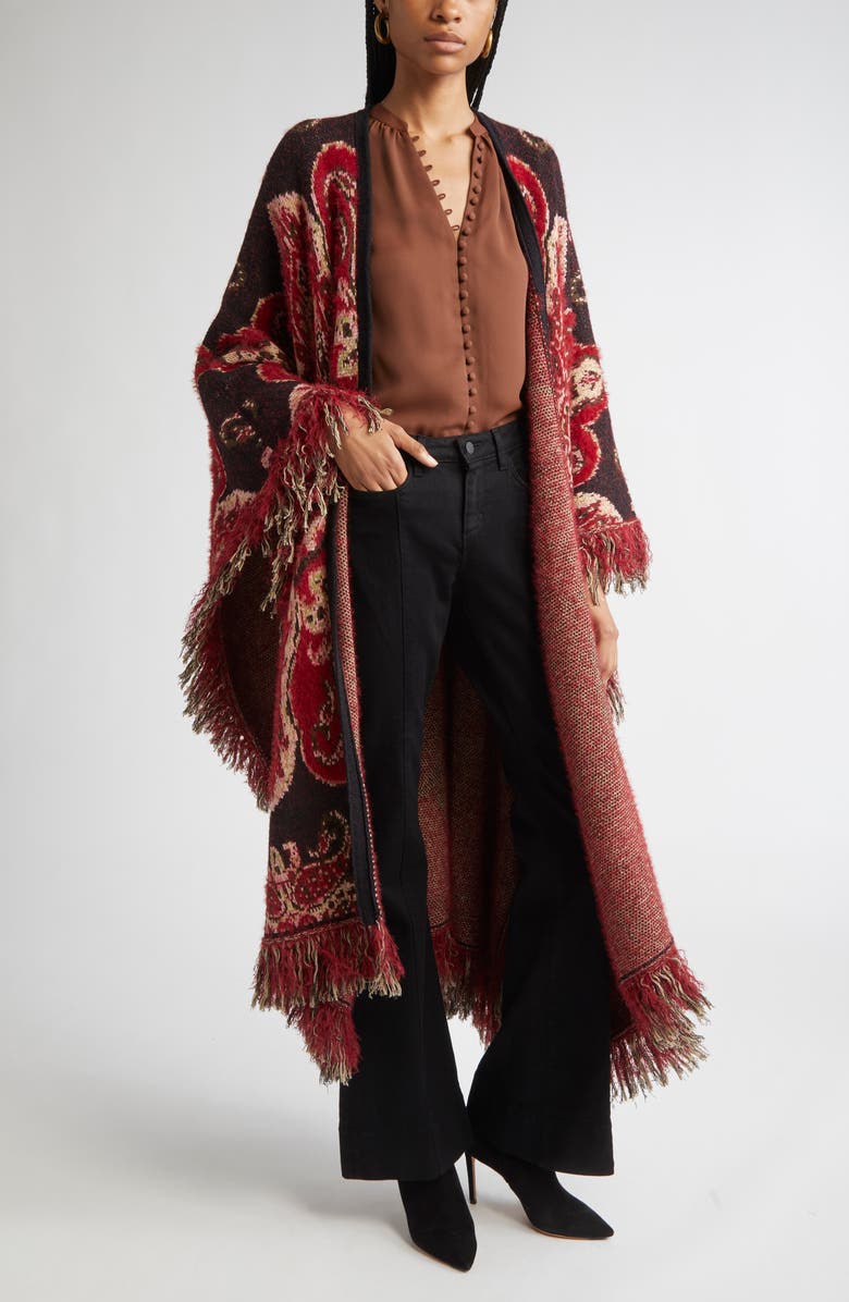 L'AGENCE Naoko Paisley Jacquard Cotton Blend Poncho, Alternate, color, Multi Stripe Paisley