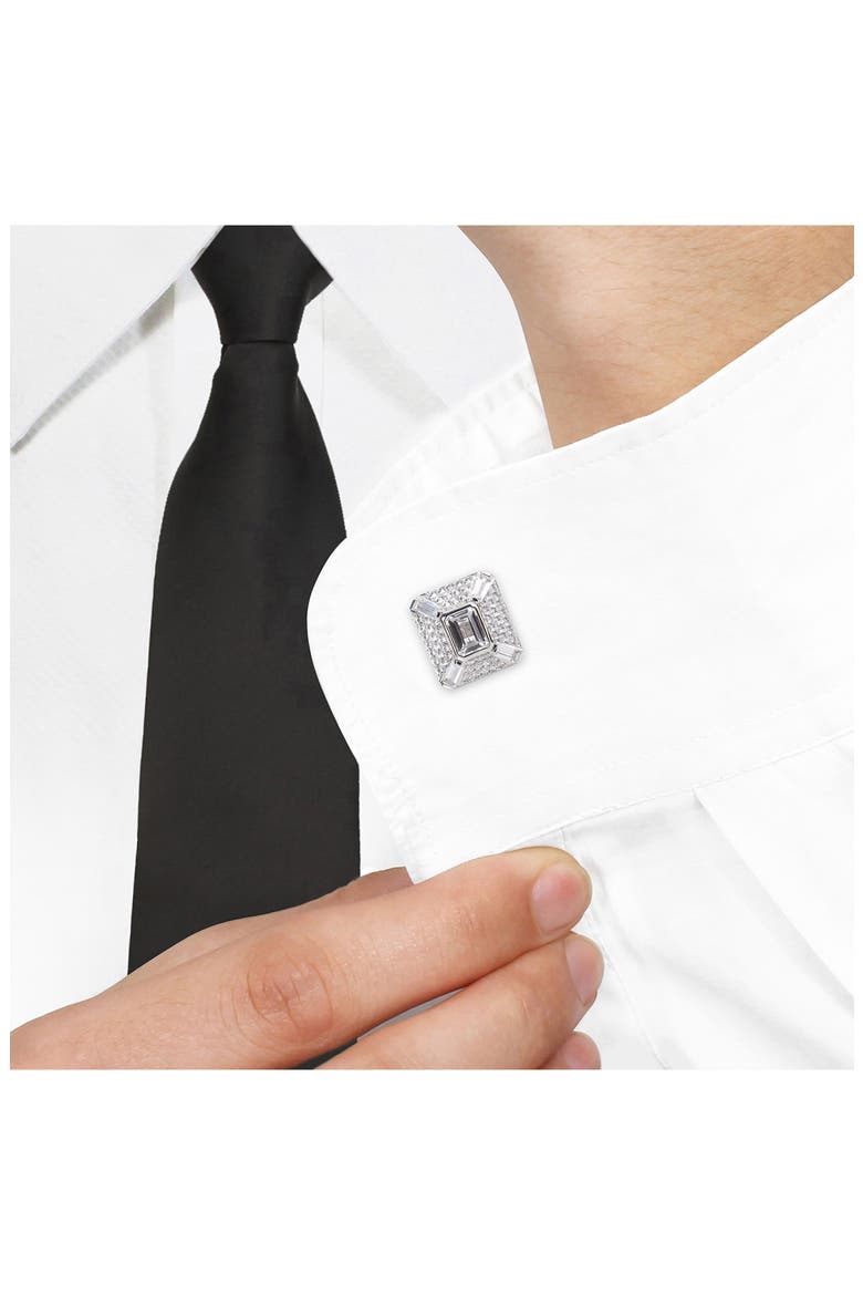 Octagon Baguette Lab Created White Sapphire Cuff Links, Alternate, color, SILVER