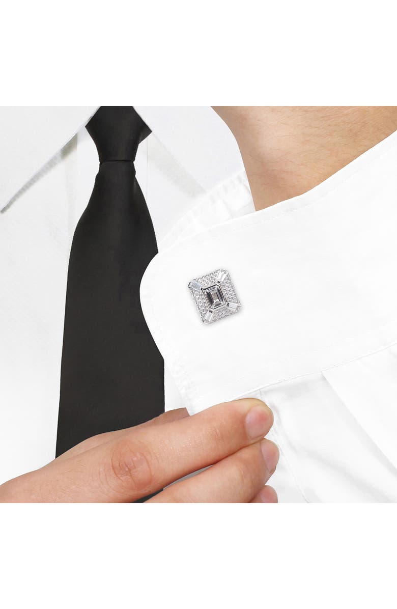 DELMAR Octagon Baguette Lab Created White Sapphire Cuff Links, Alternate, color, Silver