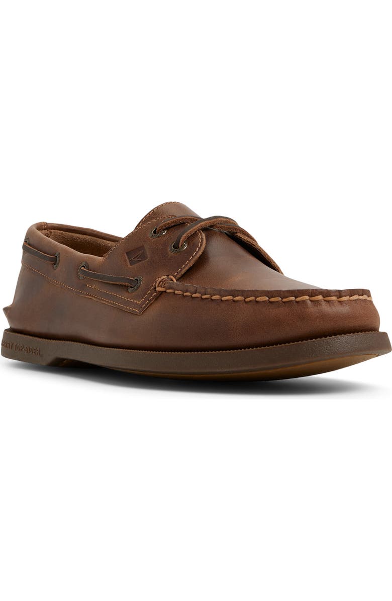 Sperry Authentic Original<sup>™</sup> 2-Eye Cross Lace Boat Shoe, Main, color, Medium Brown