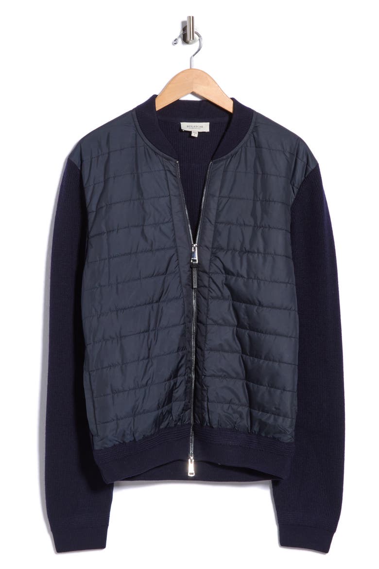 Hybrid Quilted Merino Wool Sweater Jacket, Main, color, NAVY