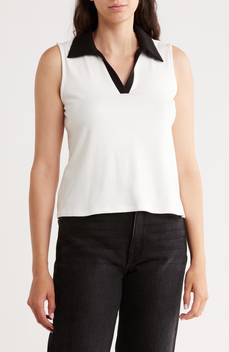 CYRUS Contrast Johnny Collar Sleeveless Top, Main, color, Bone/ Black