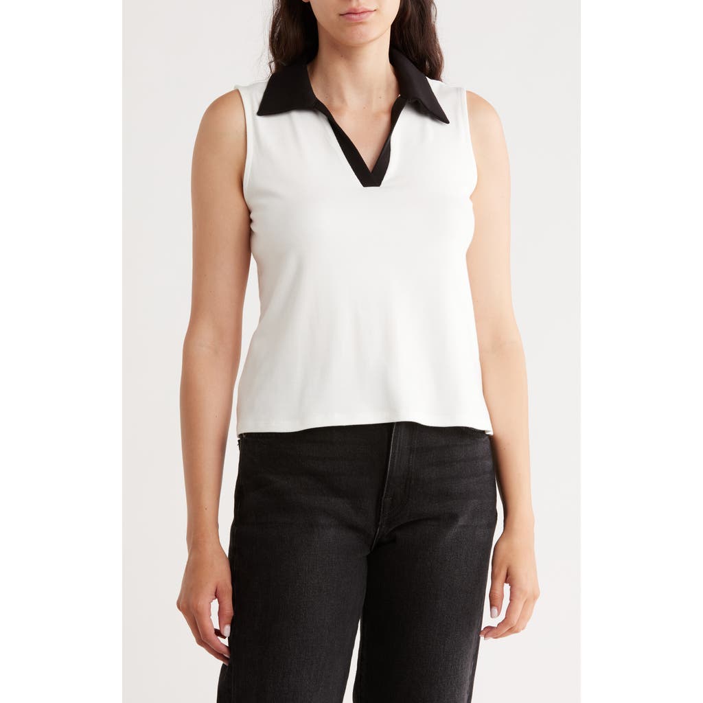Cyrus Contrast Johnny Collar Sleeveless Top In White