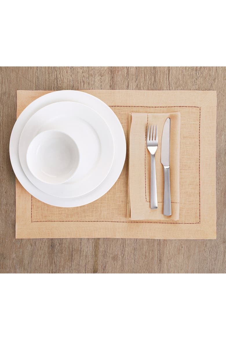 Linen Placemats Set of 4, 14 x 19" - Classic Hemstitch, Alternate, color, Beige
