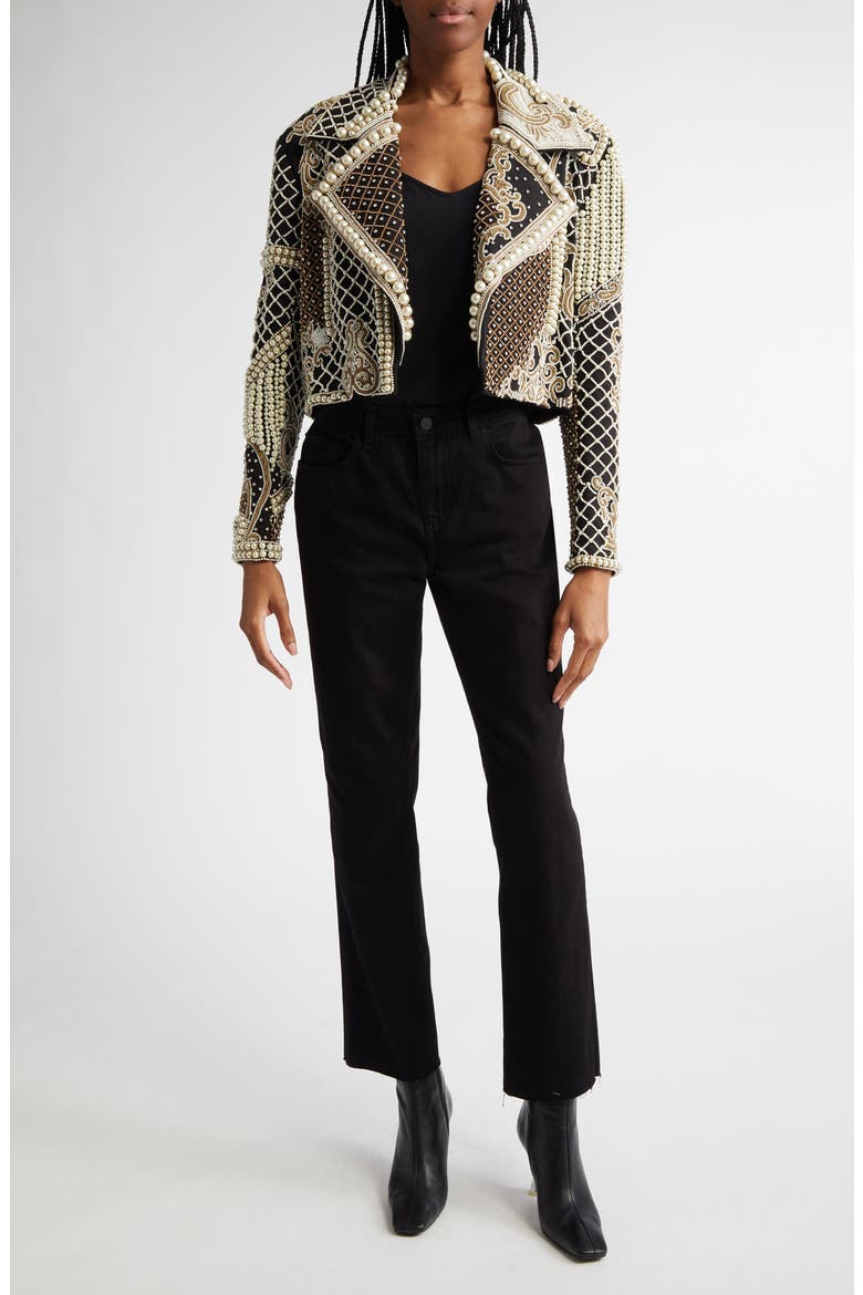 Embellished Oversize Jacket, Alternate, color, BLACK/ SILVER/ PEARL