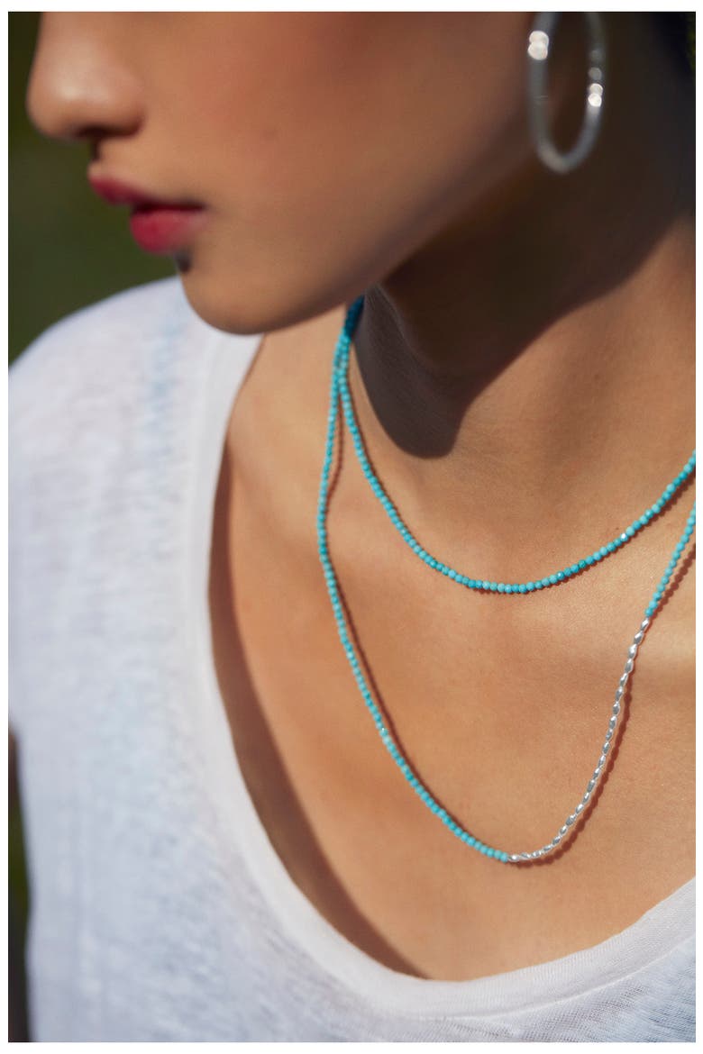 Mini Nugget Beaded Long Necklace, Alternate, color, STERLING SILVER