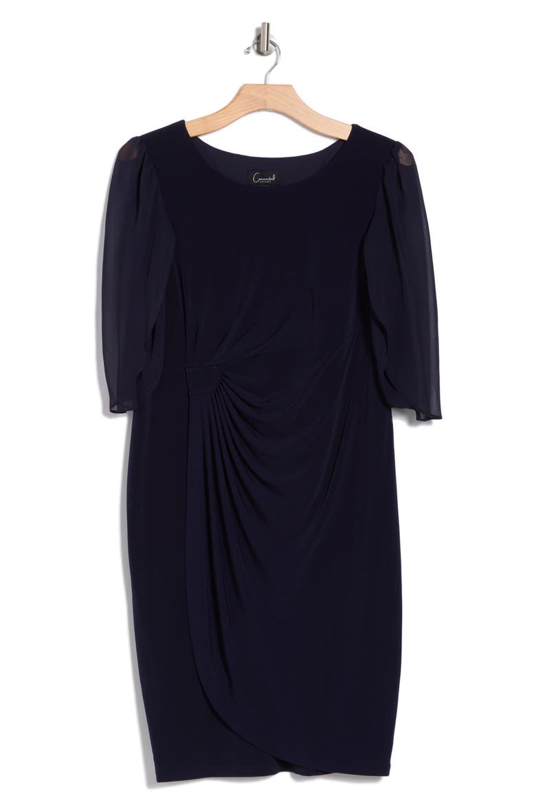 Chiffon Sleeve Faux Wrap Dress, Alternate, color, NAVY