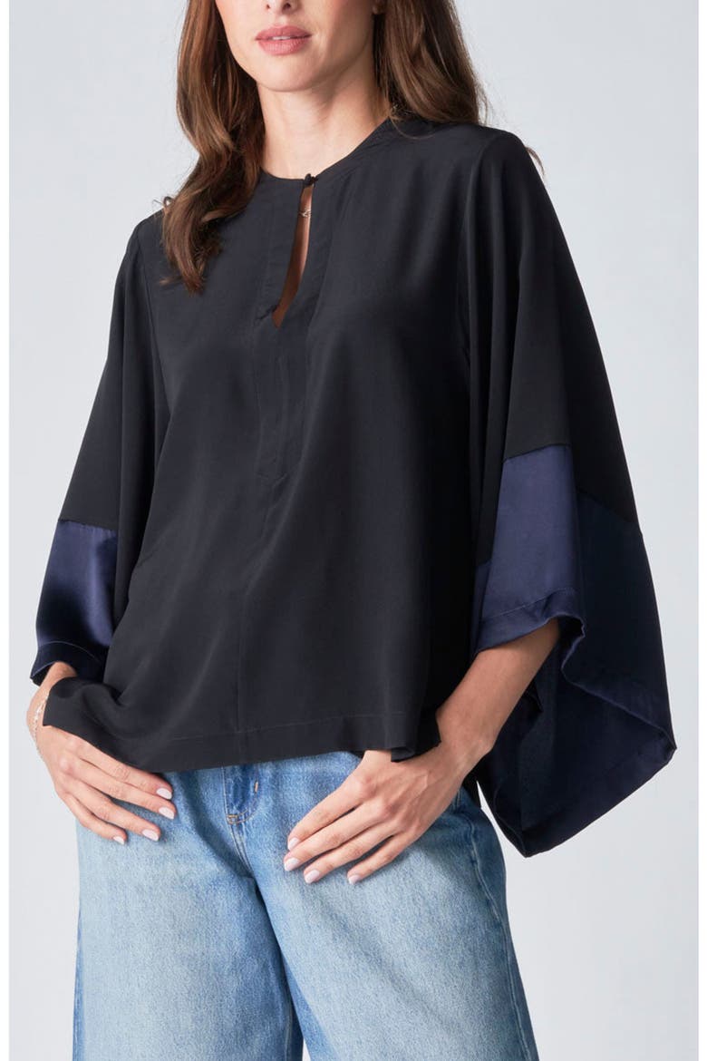 Silk Wide Sleeve Top, Alternate, color, BlackNavy