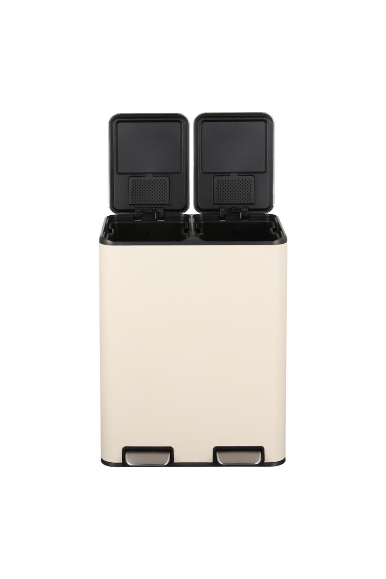Zipple Rectangular Dual Compartment Recycling Step Pedal Trash Can with Soft-Close Double Lids, Alternate, color, Limestone Beige