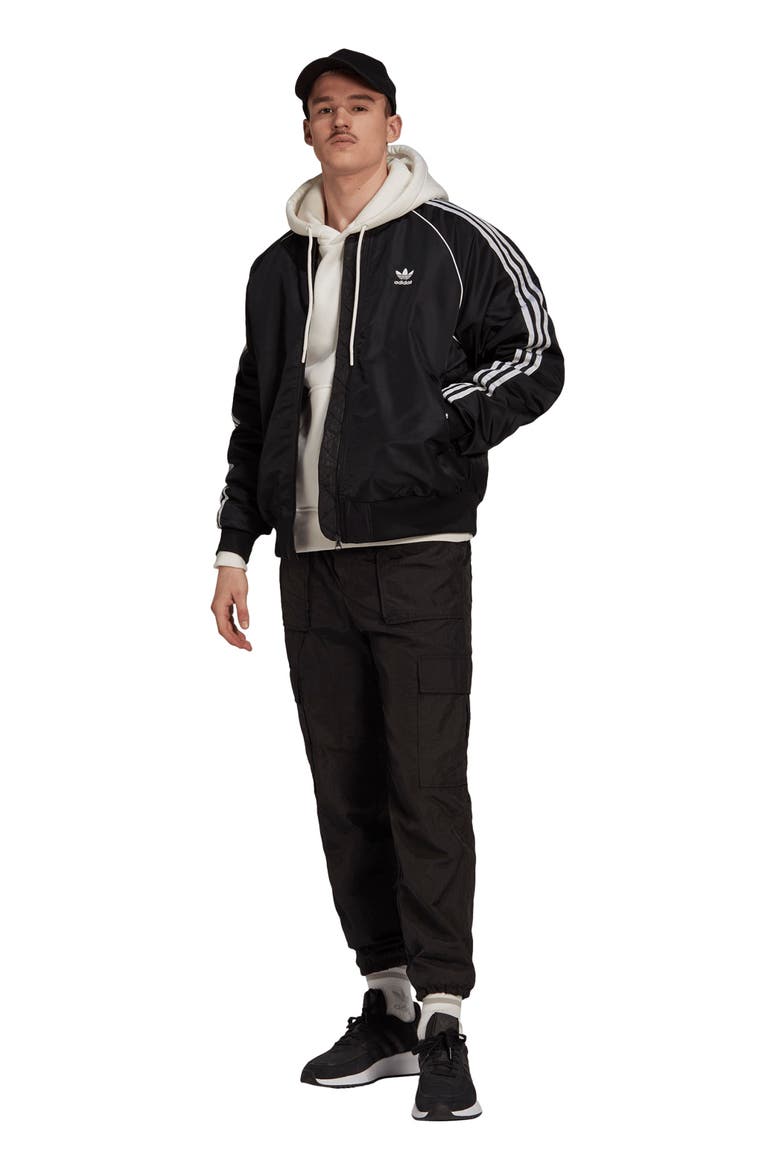 Raglan Sleeve Bomber Jacket, Alternate, color, BLACK