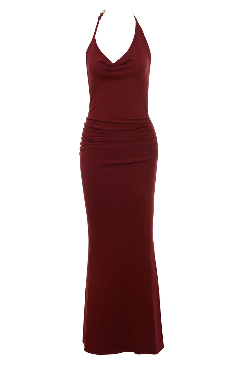 Thalina Drape Halter Gown, Alternate, color, WINETASTING
