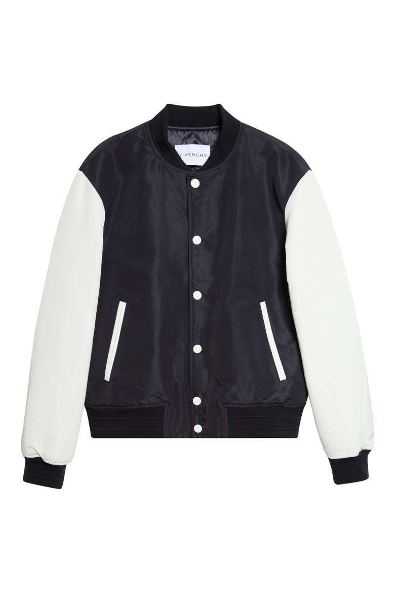 Logo Satin Varsity Jacket, Main, color, NAVY/ WHITE