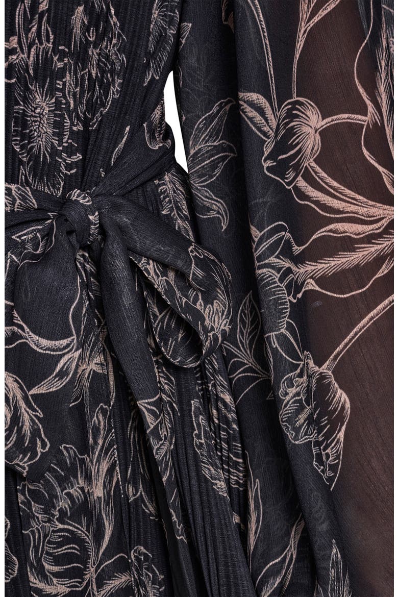 Floral Pleated Chiffon Long Sleeve Dress, Alternate, color, BLACK/ MOONLIGHT
