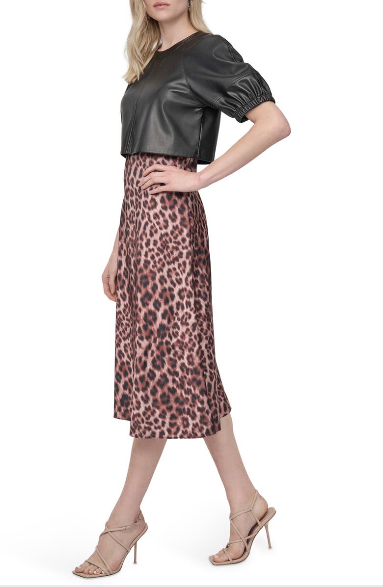 DKNY Short Sleeve Mixed Media Midi Dress, Alternate, color, Travertn M