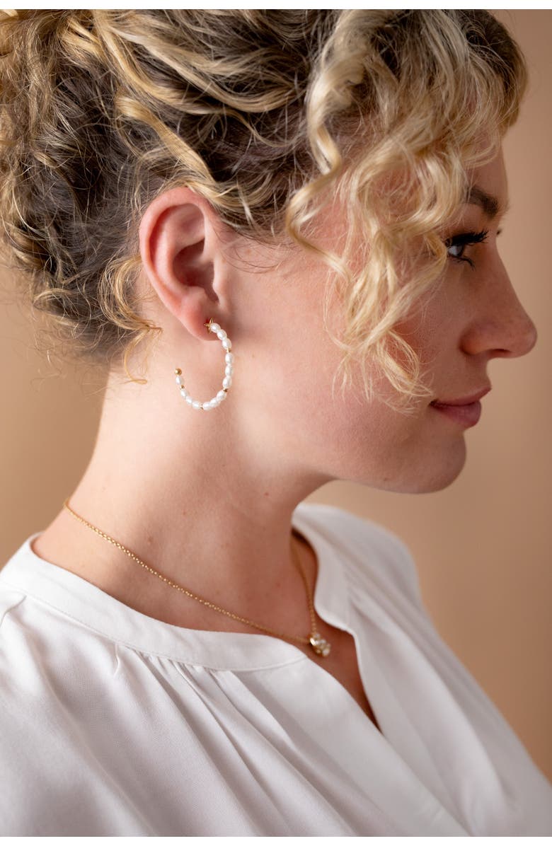 Alex and Ani Rice Pearl Hoop Earrings, Alternate, color, Pearl