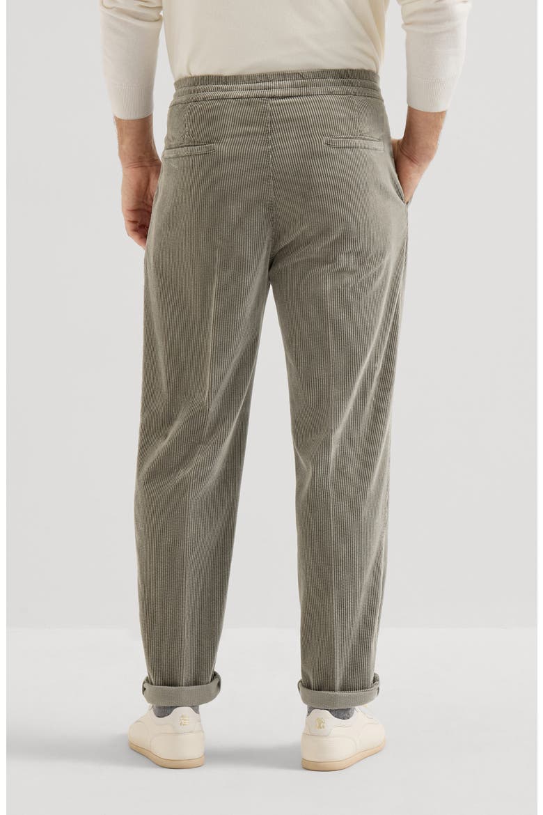 Garment-dyed Trousers In Cotton Corduroy With Drawstring And Double Pleats, Alternate, color, Brown