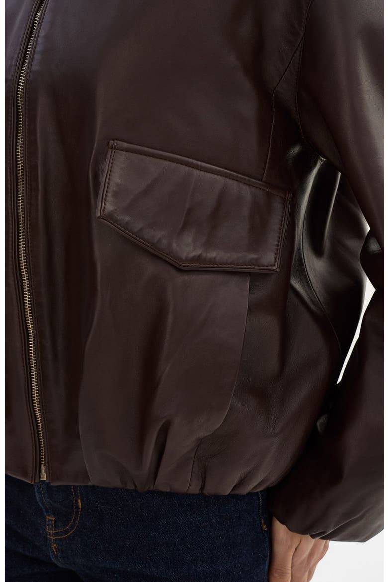 RAMONA | Funnel Neck Leather Jacket, Alternate, color, Dark Brown