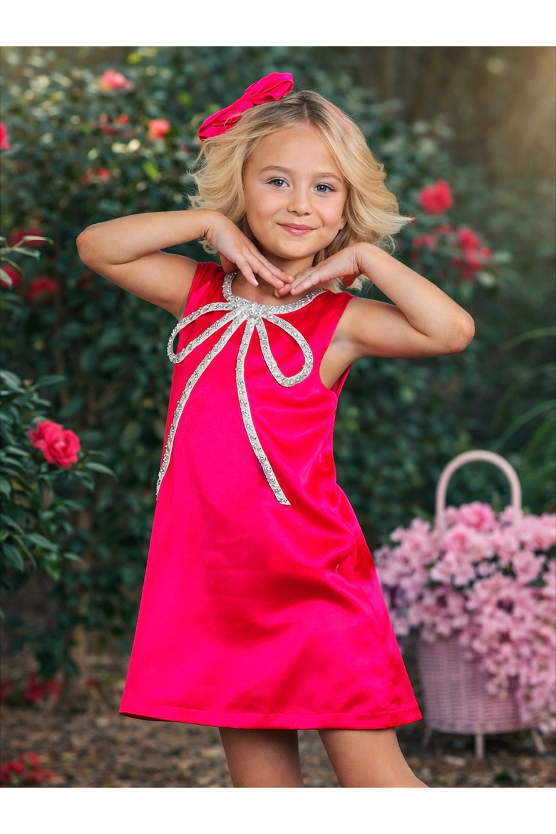 Flora Crystal-Bow Party Dress, Alternate, color, Pink