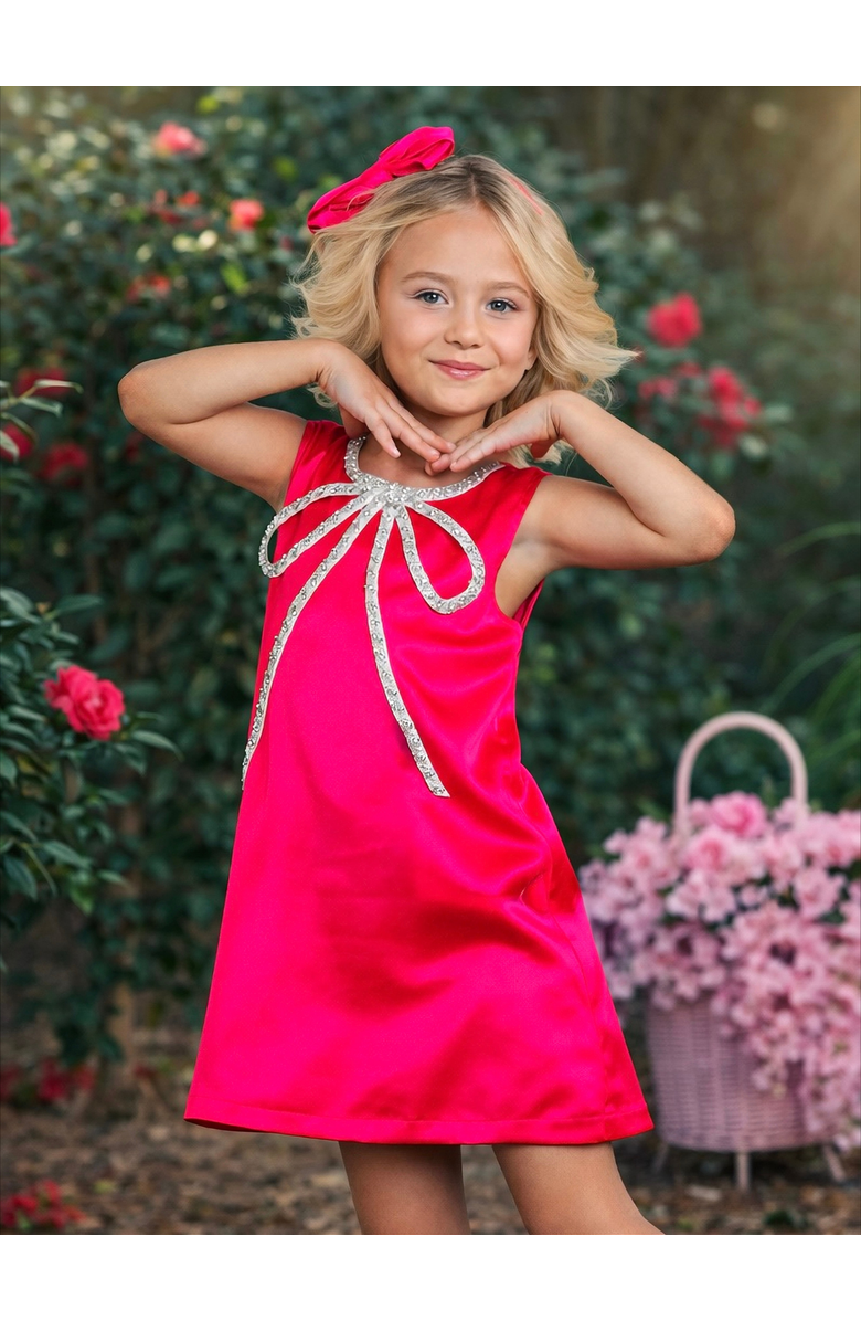 Mia Belle Girls Flora Crystal-Bow Party Dress, Alternate, color, Pink