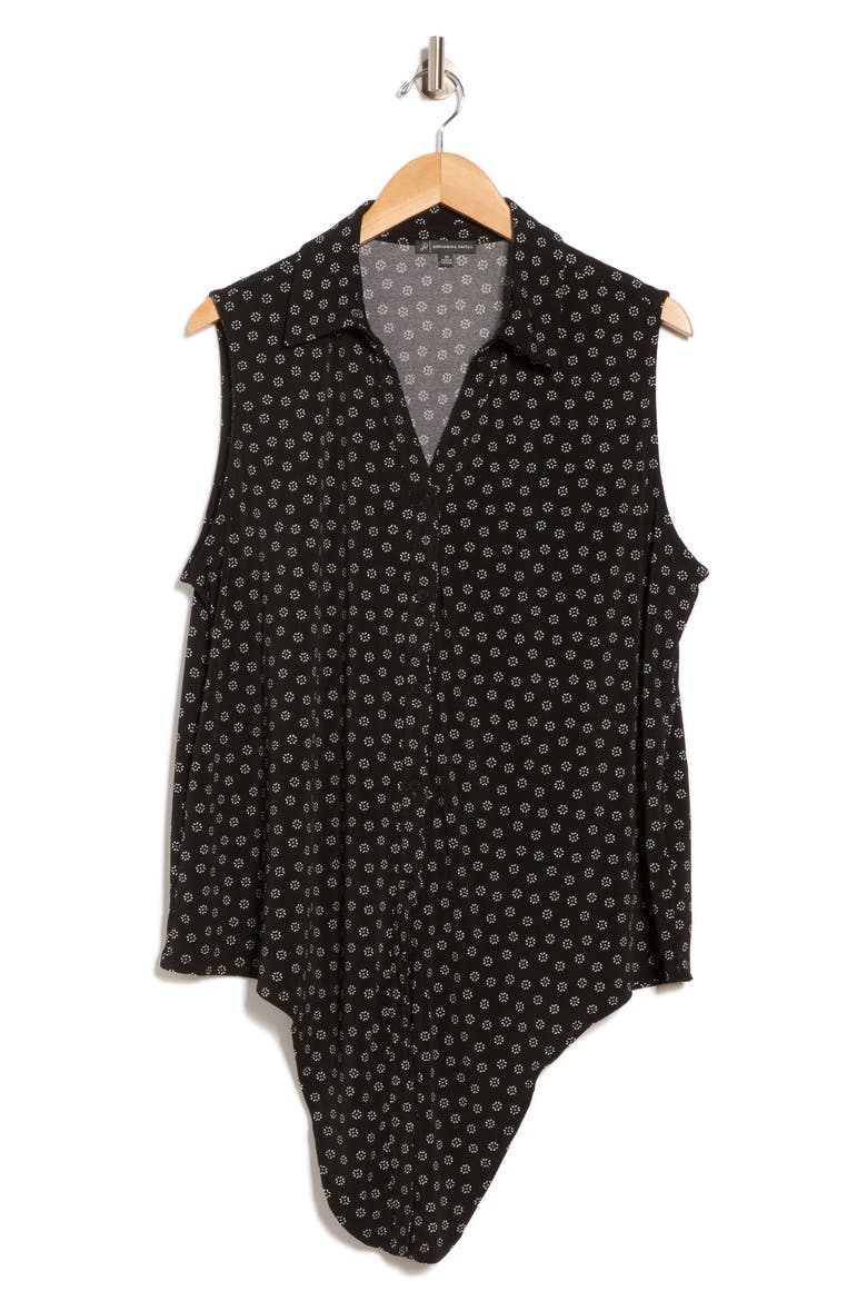 Sleeveless Tie Front Button-Up Top, Alternate, color, BLACK SMALL DAISY