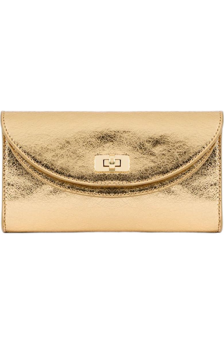 SANDRO Mambo metallic leather clutch, Main, color, Gold