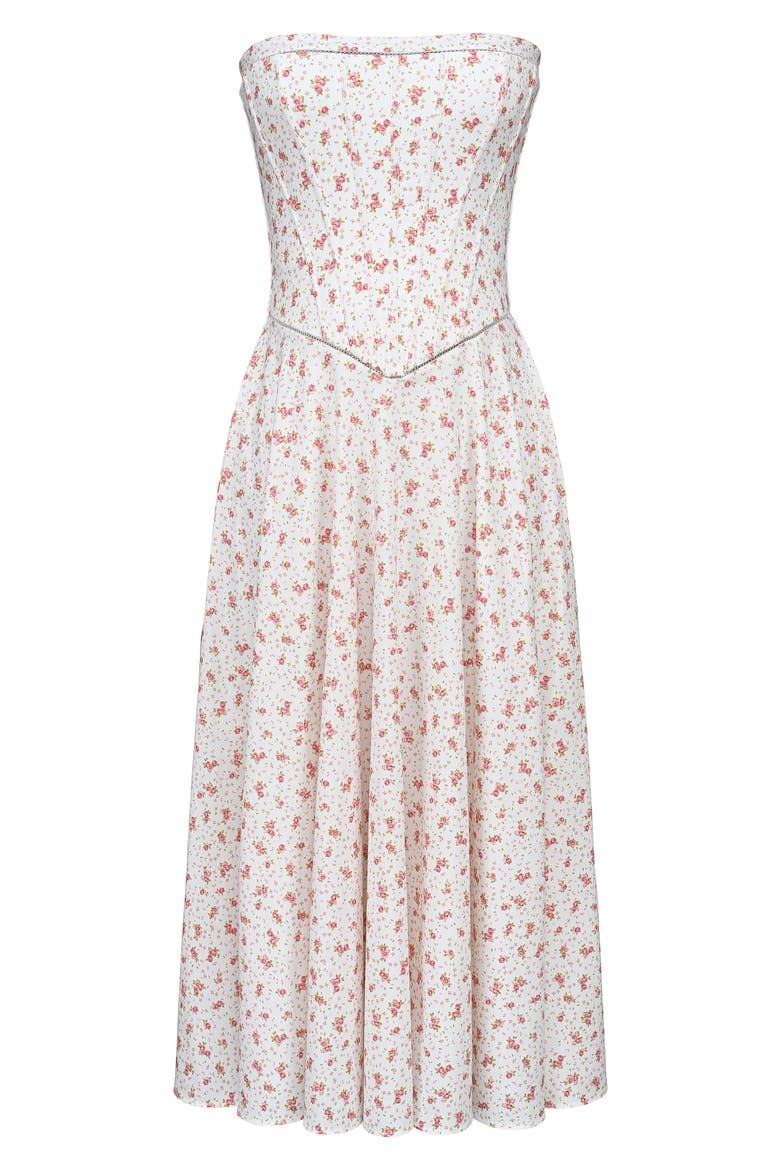 Gina Floral Strapless Corset Stretch Cotton Maxi Dress, Alternate, color, WHITE ROSE