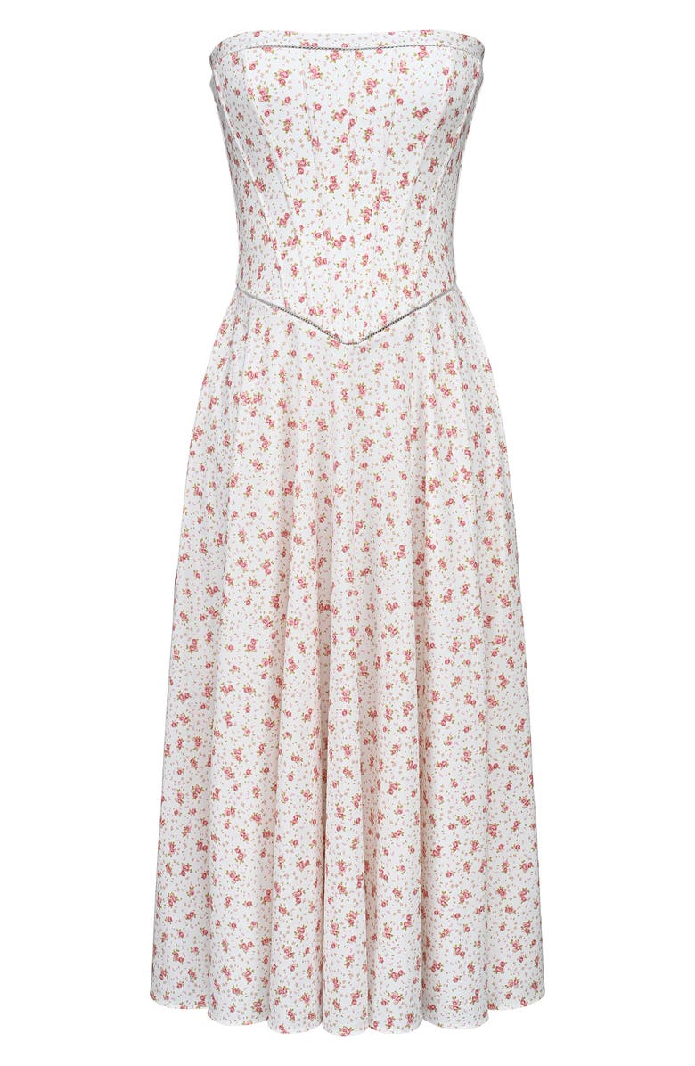 HOUSE OF CB Gina Floral Strapless Corset Stretch Cotton Maxi Dress, Alternate, color, White Rose