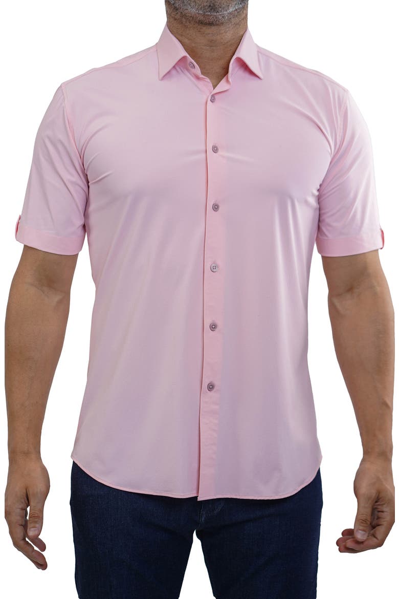 Galileo Stretchcore Short Sleeve Performance Button-Up Shirt, Main, color, PINK