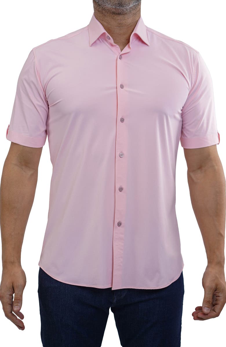 Maceoo Galileo Stretchcore Short Sleeve Performance Button-Up Shirt, Main, color, Pink