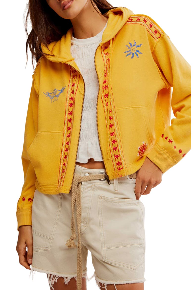 Free People Mermaid Embroidery Detail Graphic Zip-Up Hoodie (Women