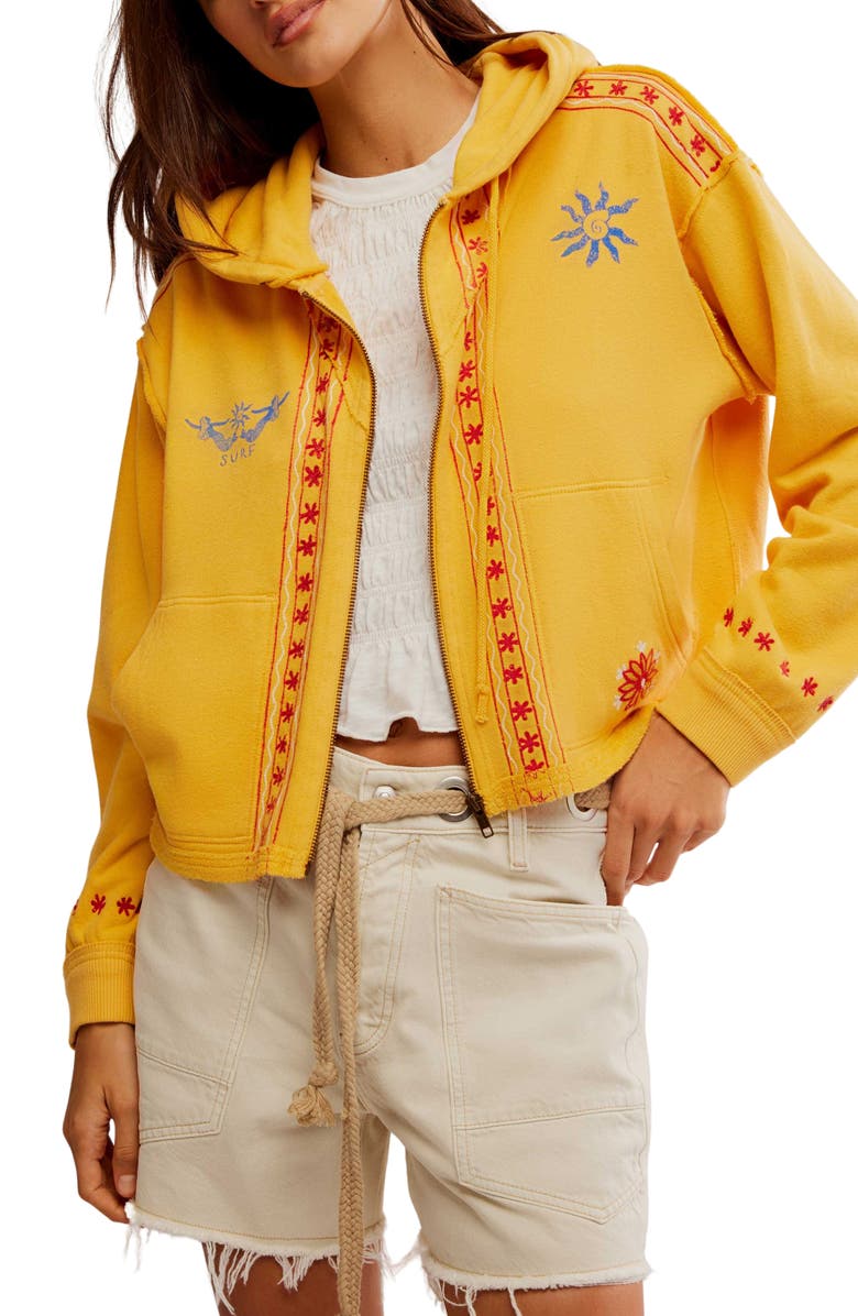 Free People Mermaid Embroidery Detail Graphic Zip-Up Hoodie, Main, color, 